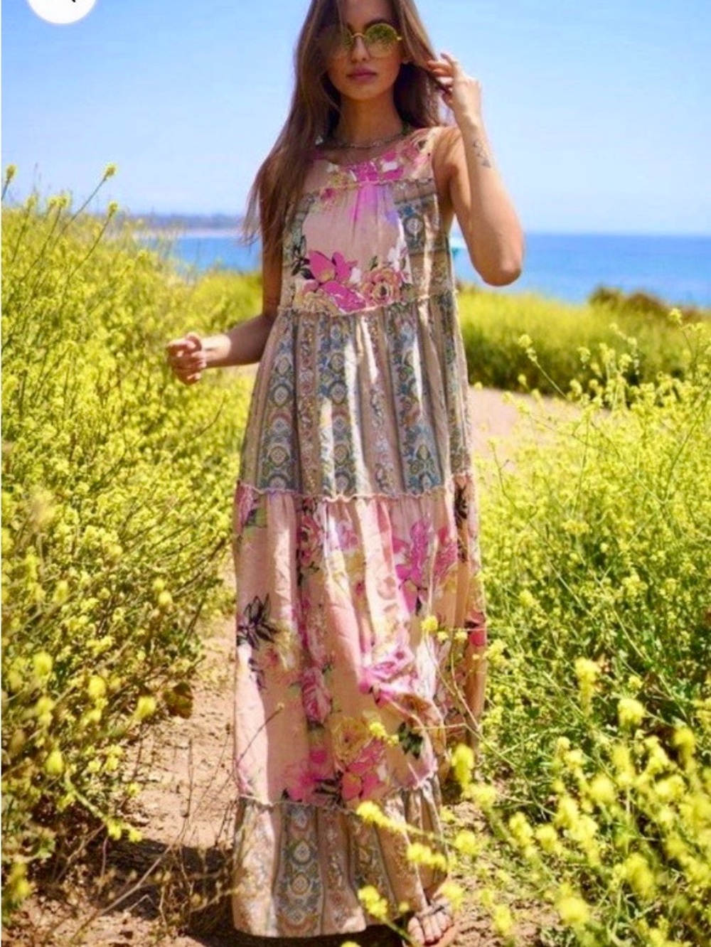 DAVI & DANI Pink Floral Boho Maxi Dress